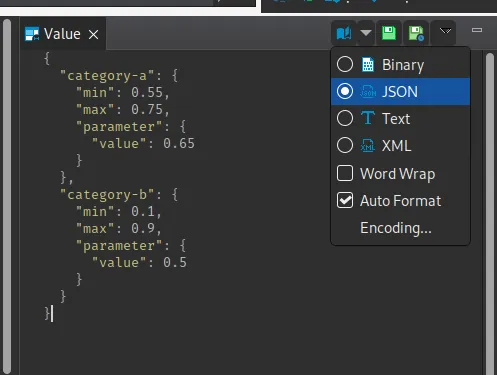 screenshot of JSON formatting in DBeaver