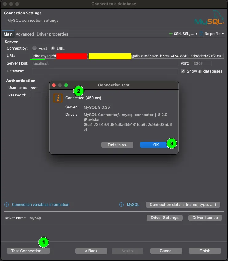DBeaver successful connection test to Laravel Cloud database